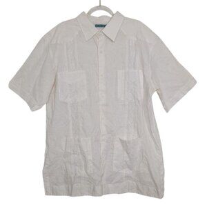 Cubavera Wedding Shirt Mens Size Large White Linen Cotton Short Sleeve Button Up